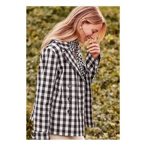 Ann Taylor Black and White Gingham Double Breasted Swing Jacket Size S NWT